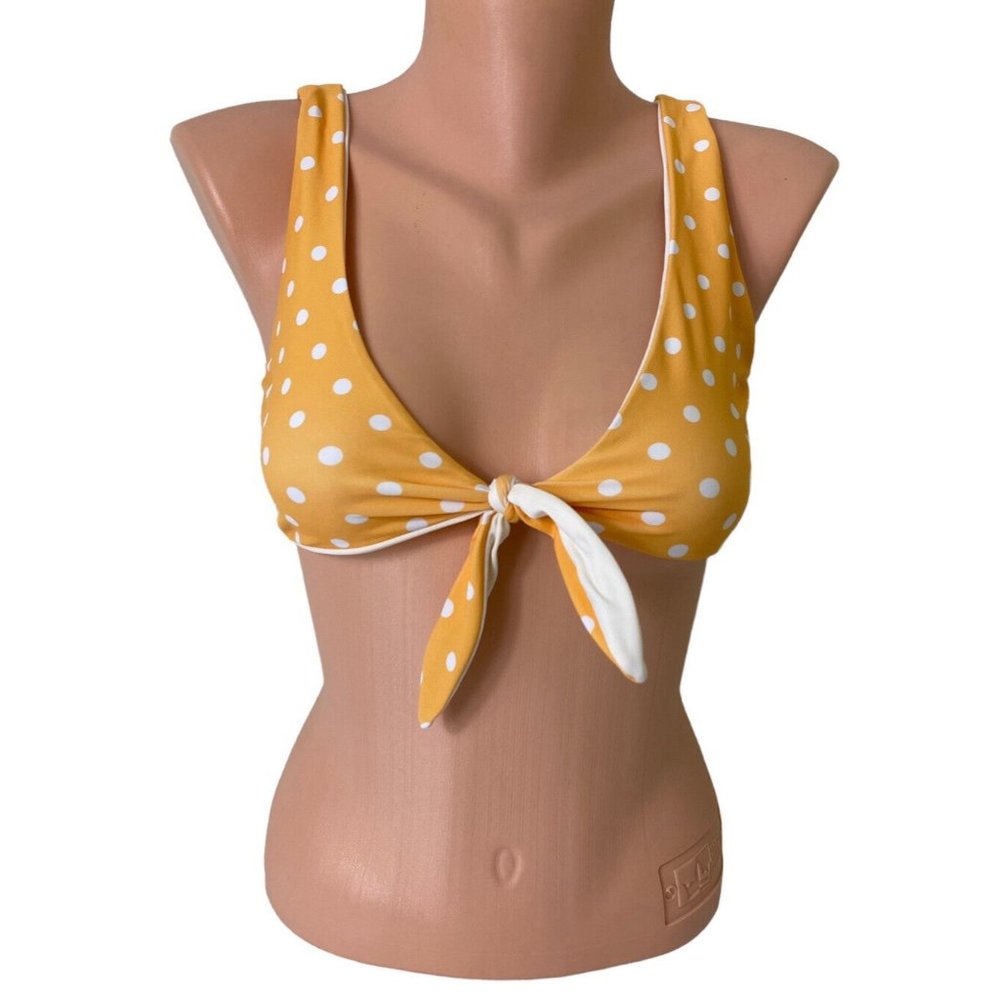 Revolve Tularosa Nikki Bikini Top Sz S Yellow White Polka Dot Front Tie Swimwear